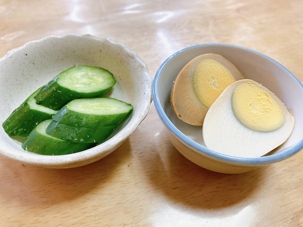 御宿町 庄吉 煮卵とお漬物