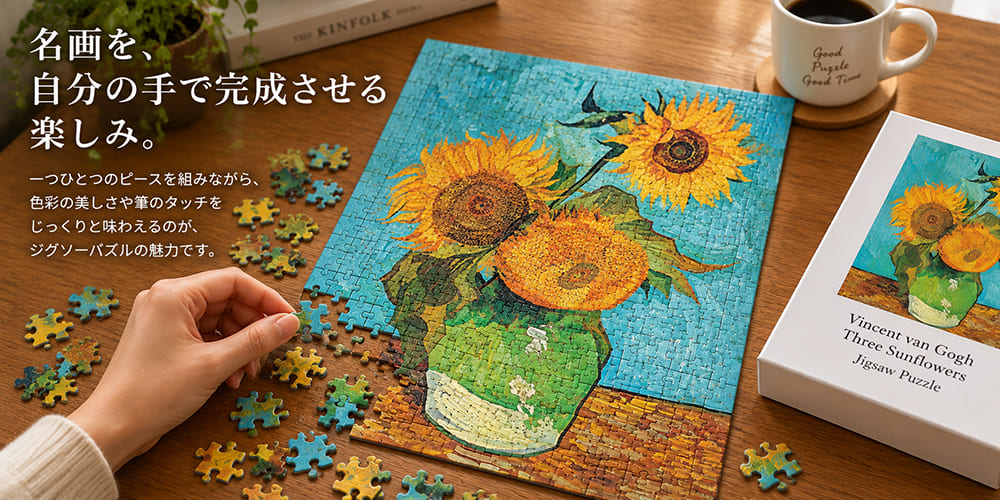 ジグソーパズルで楽しむゴッホ「ひまわり3本」