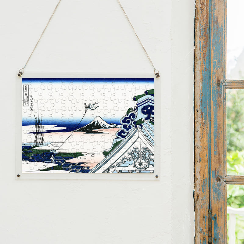 「富嶽三十六景 東都浅草本願寺（葛飾北斎）」パズルをインテリアとして飾る