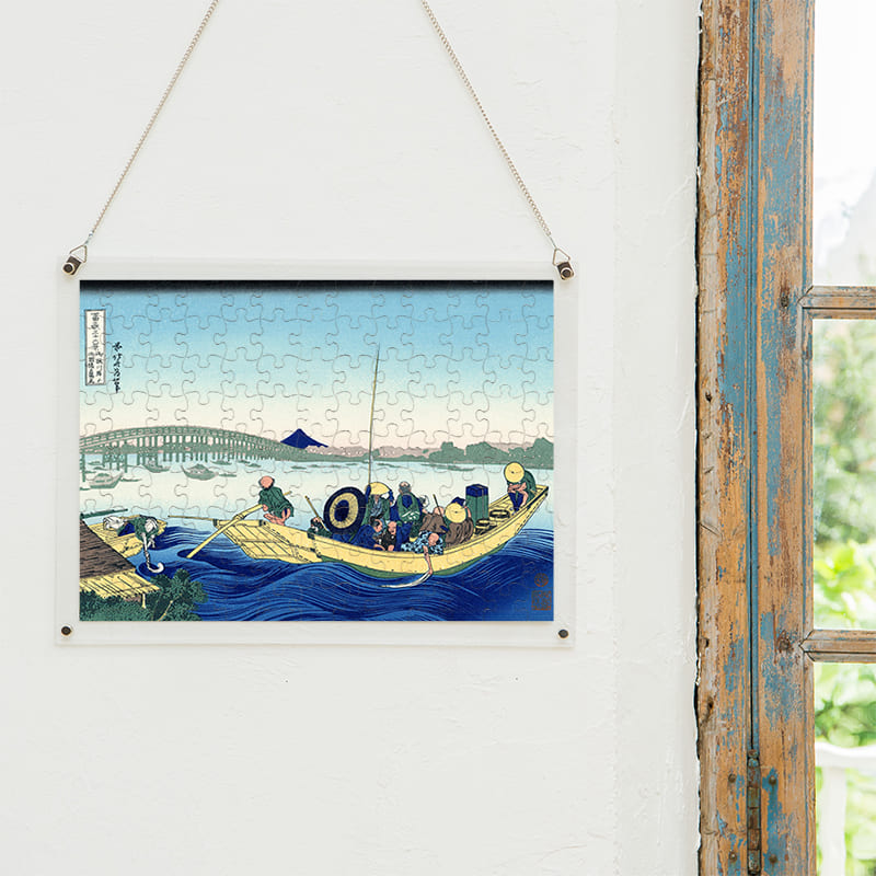 「富嶽三十六景 御厩川岸より両国橋夕陽見（葛飾北斎）」パズルをインテリアとして飾る