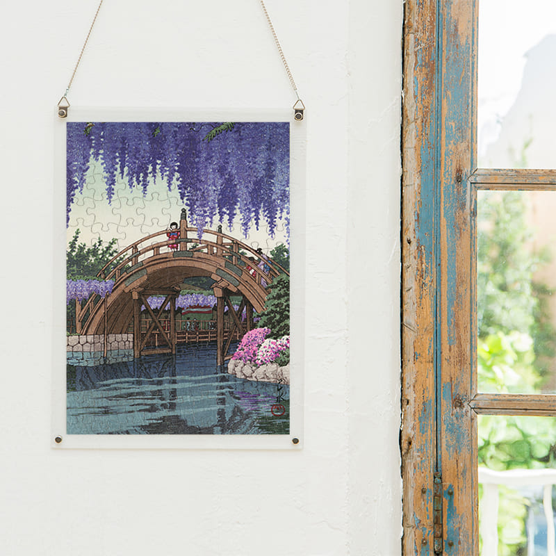 「亀戸の藤（川瀬巴水）」パズルをインテリアとして飾る