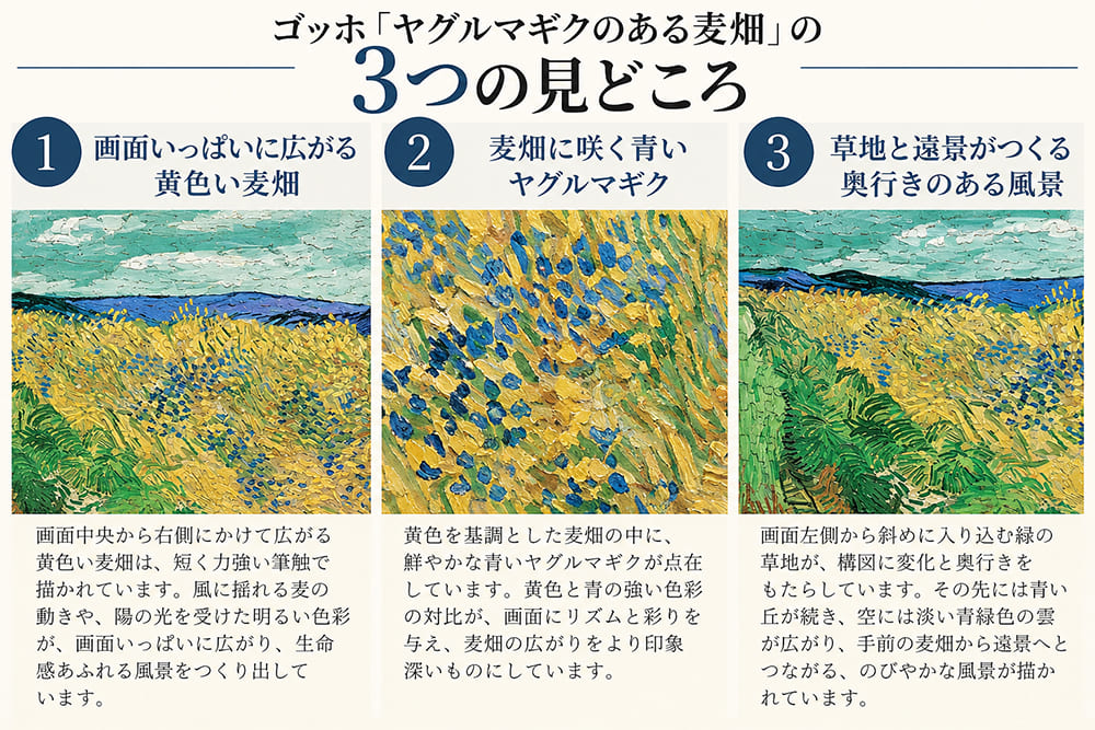 ゴッホ「ヤグルマギクのある麦畑」の3つの見どころ