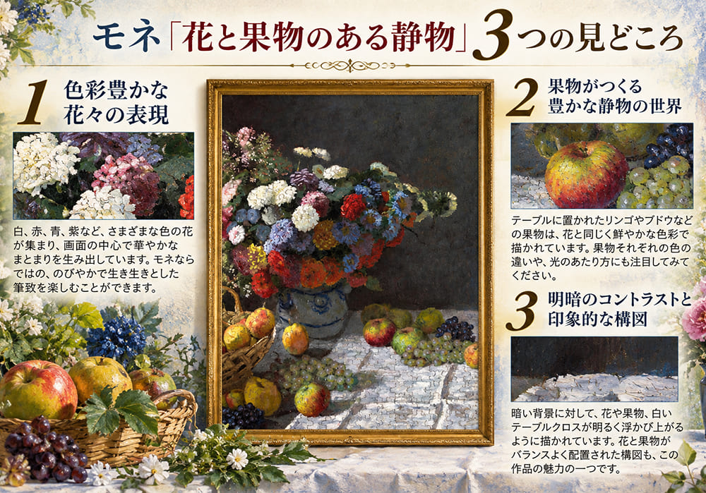 モネ「花と果物のある静物」の見どころ