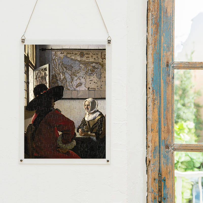 「士官と笑う女（ヨハネス・フェルメール）」パズルをインテリアとして飾る