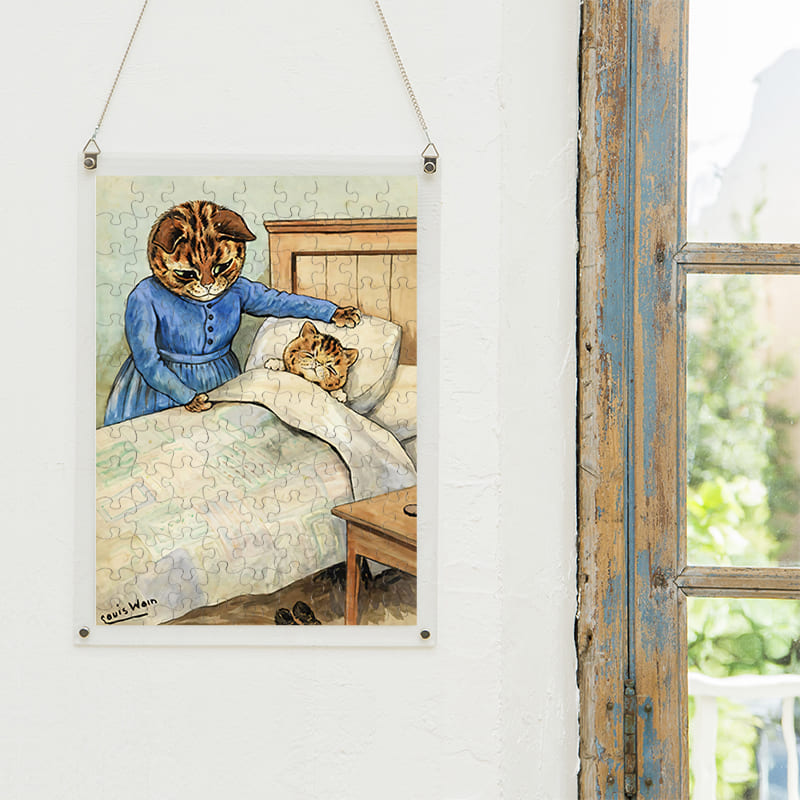 「就寝時間（ルイス・ウェイン）」パズルをインテリアとして飾る