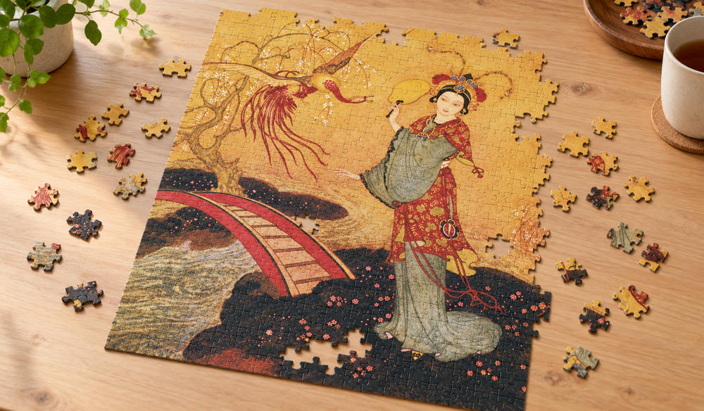 エドマンド・デュラック「ブドゥール姫」を絵柄にした、組み立て途中のジグソーパズルのイメージ