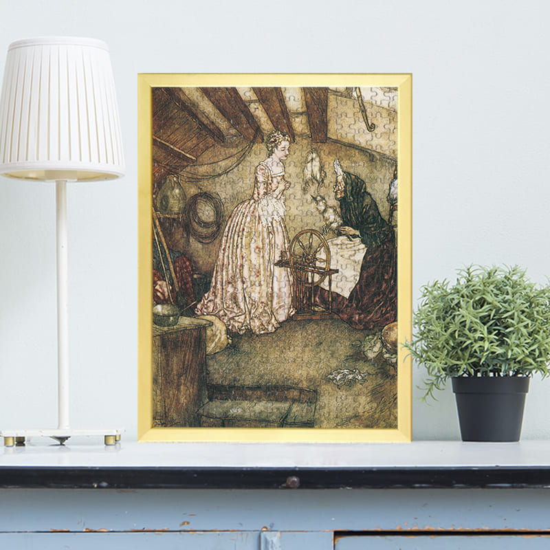 屋根裏部屋にいる女王と糸巻棒を持つ老婆（エドマンド・デュラック）