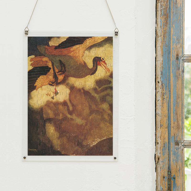 「巨鳥ロクにつかまって無人島を脱出するシンドバット（エドマンド・デュラック）（エドマンド・デュラック）」パズルをインテリアとして飾る