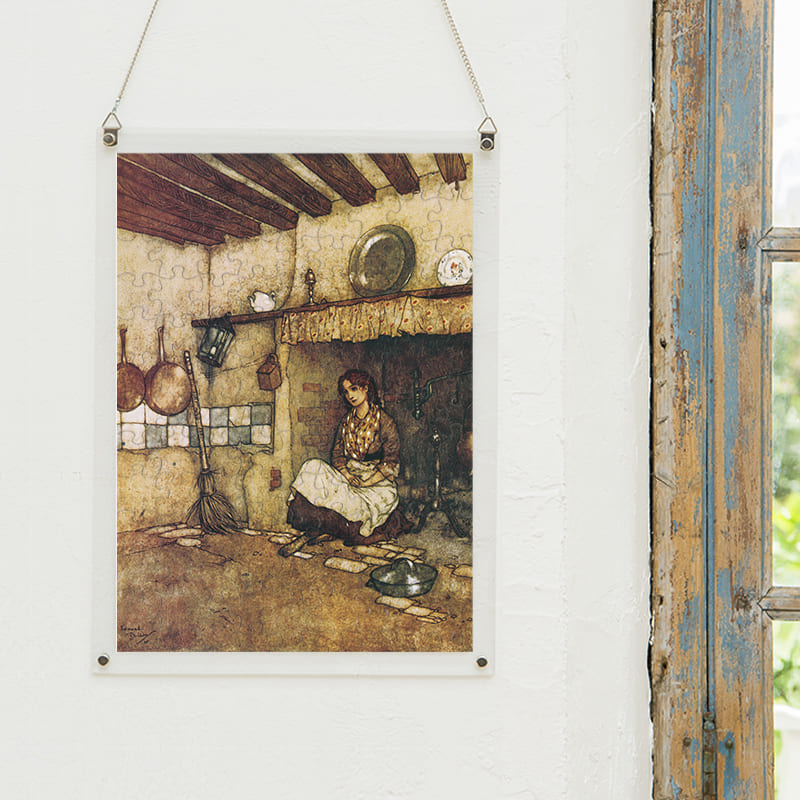 「台所で灰を被って働くシンデレラ（エドマンド・デュラック）（エドマンド・デュラック）」パズルをインテリアとして飾る