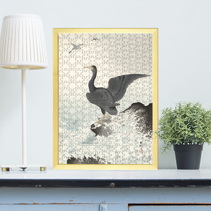 岩の上のチシマウガラス（小原古邨）