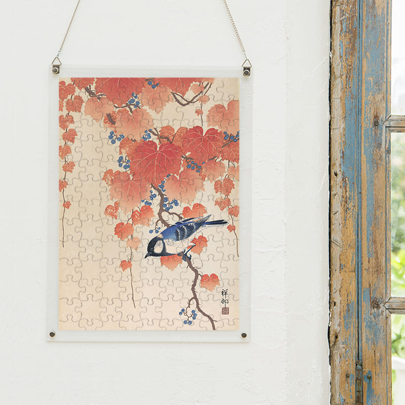 「桐に四十雀（小原古邨）」パズルをインテリアとして飾る