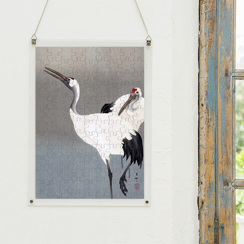 「丹頂鶴（小原古邨）」パズルをインテリアとして飾る