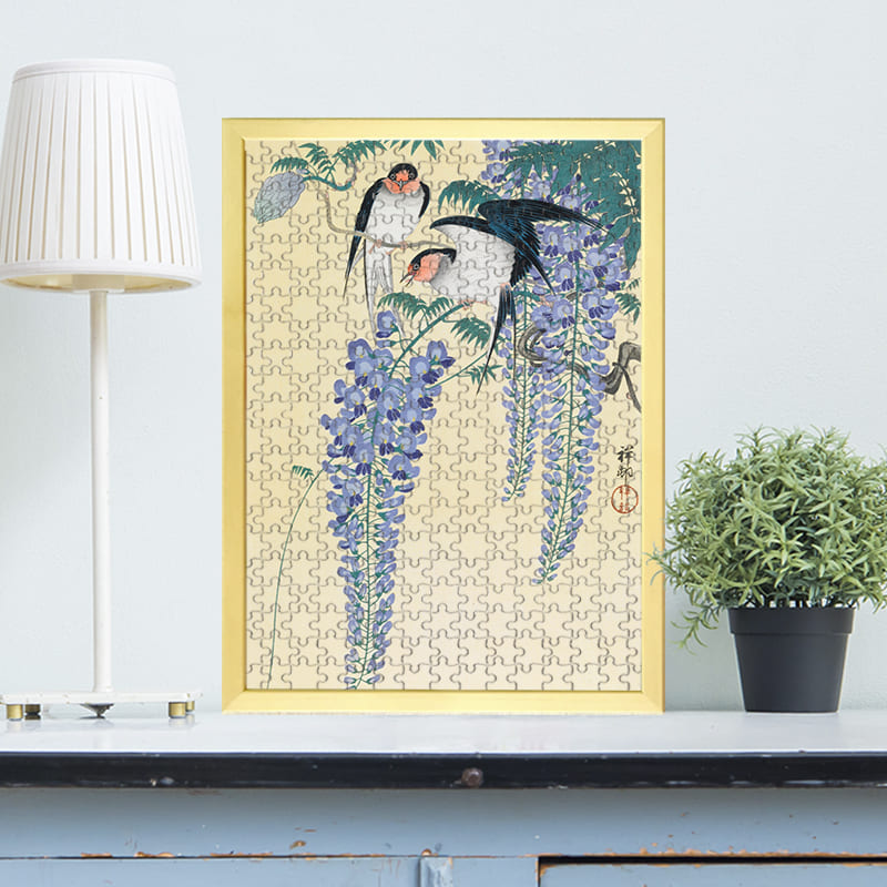 「藤に燕（小原古邨）」がジグソーパズルに