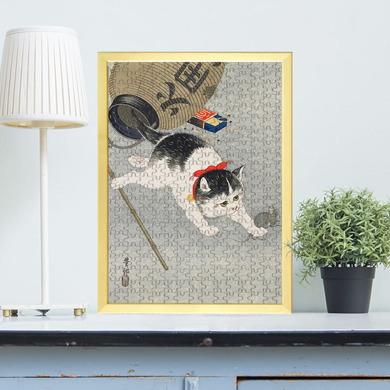 「猫に提灯（小原古邨）」がジグソーパズルに