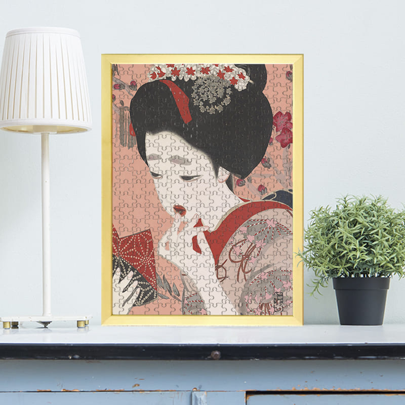 新浮世絵美人合 三月 口紅（北野恒富）