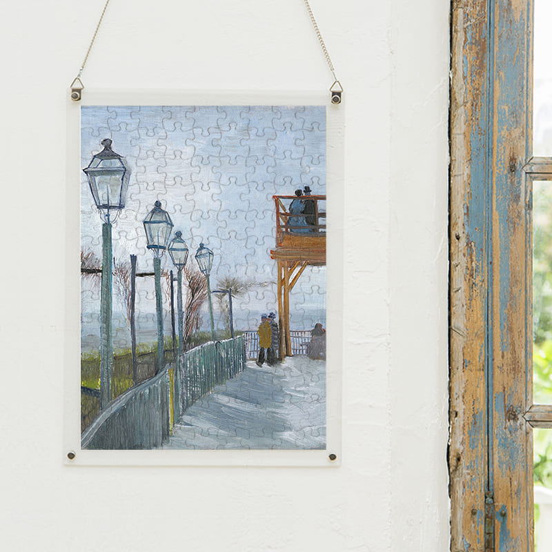 「モンマルトルのムーラン・ド・ブルートフィンのテラスと展望台（フィンセント・ファン・ゴッホ）」パズルをインテリアとして飾る