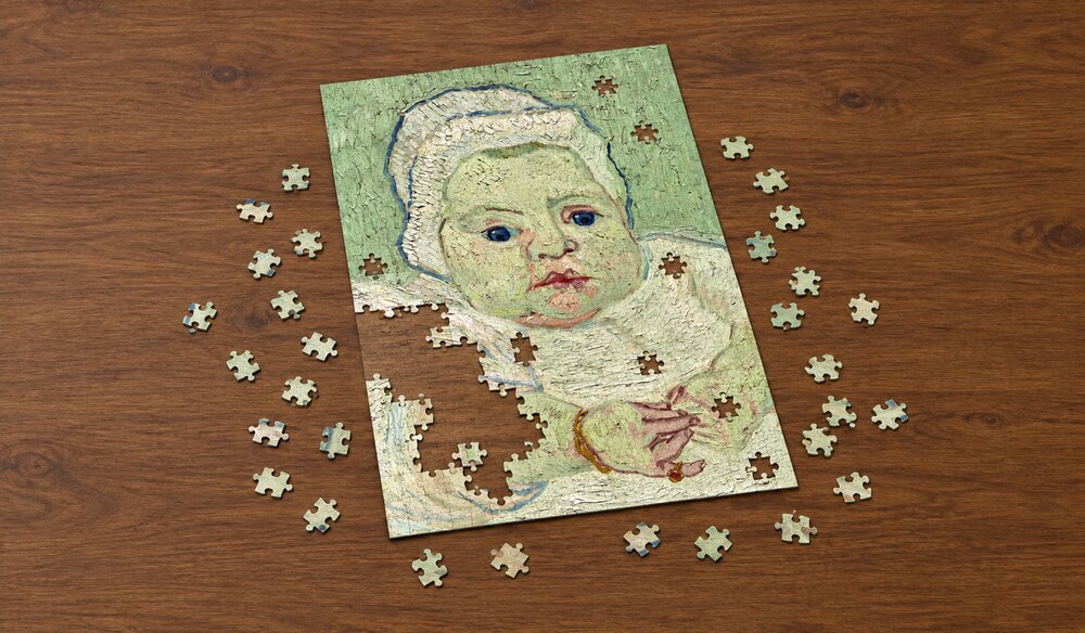ゴッホ「ルーランの赤ちゃん」の組み立て途中を表したアートパズルのイメージ