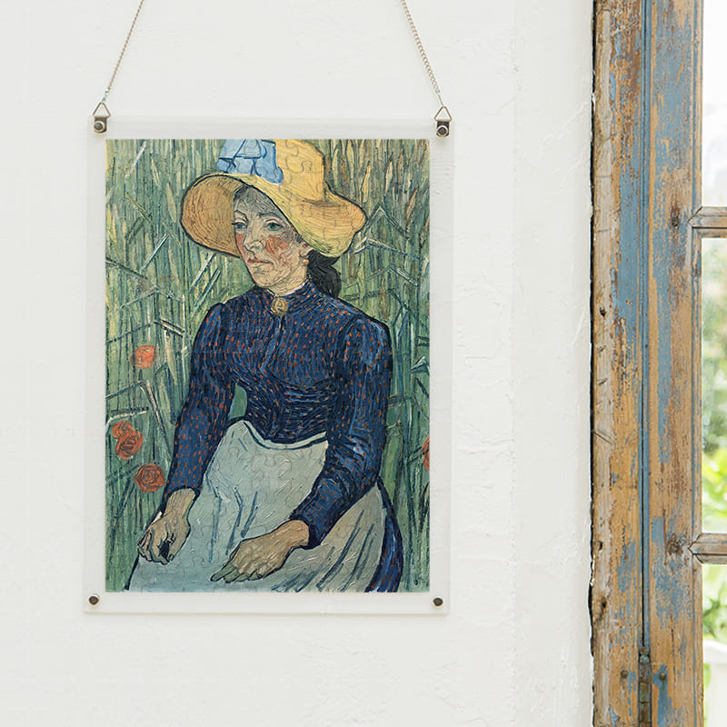 「麦畑の前に座る麦わら帽子をかぶった若い農民の少女（フィンセント・ファン・ゴッホ）」パズルをインテリアとして飾る