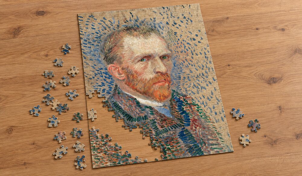 ゴッホ「自画像（1887年夏）」の組み立て途中を表したアートパズルのイメージ