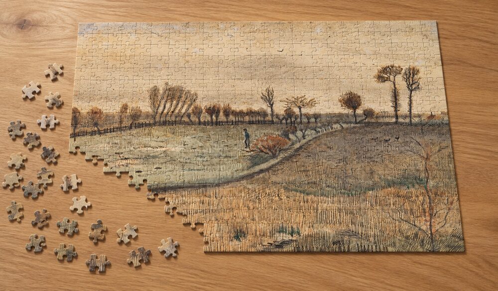 ゴッホ「風景」の組み立て途中を表したアートパズルのイメージ