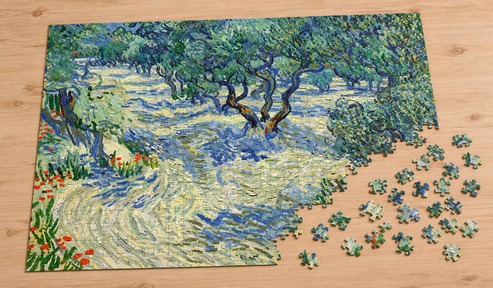 ゴッホ「オリーブ園（1889年）」の組み立て途中を表したアートパズルのイメージ