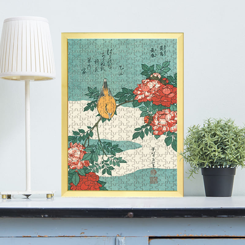 黄鳥・長春（葛飾北斎）