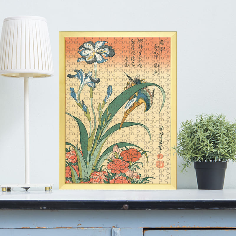 翡翠･鳶尾艸･瞿麦（葛飾北斎）