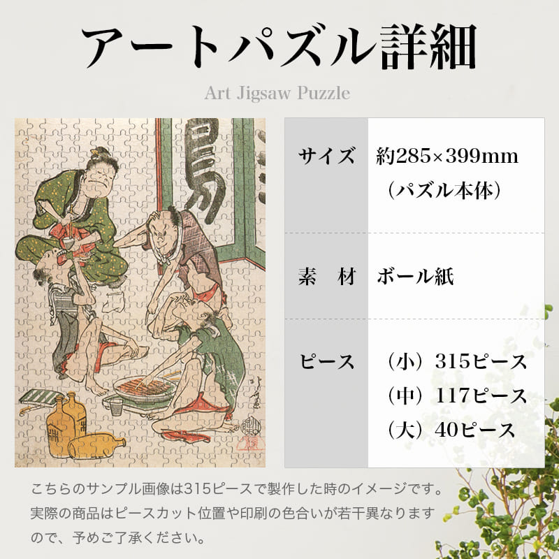 「鳥羽絵集会 酒盛り（葛飾北斎）」パズルのサイズ、詳細